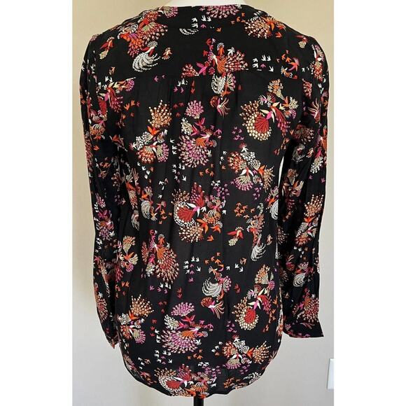 Anthropology Floral Blouse Long Sleeve Button Up Black Bird Print Top - Picture 6 of 10